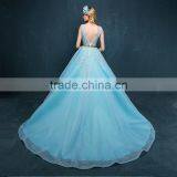 MGOO New Coming Popular Pageant Dress For Women Sky Blue Sheer V Neck Embroidery Floral Dress Evening Long 2260 thumbnail-2