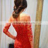 MGOO Top Selling Handmade China TraditionalWedding Dress Pearl Evening Dress Red Long Sleeve Prom Dress 2065 thumbnail-2