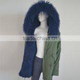 Myfur Customized Navy Lamb Fur Hooded Parka Coats for Adults thumbnail-1