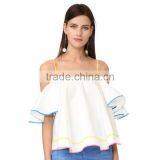 Summer off Shoulder Short Flutter Sleeves Rickrack Latest Designer Blouses thumbnail-6