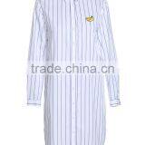 Women's 100% Cotton Blue and White Stripe Button-up Long Blouse/shirt Dress in Guangzhou thumbnail-2