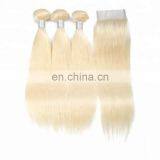 Brazilian Blond 613 Human Hair Bundles With Closure Cuticle Aligned Hair thumbnail-3