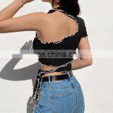 Hot Wholesale Women's Ladies Sexy Irregular One Shoulder Crop Top thumbnail-5