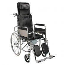 Popular Manmade High Back Recliner Handicapped Reclining Commode Wheelchair Fully Recumbent Wheelchair Paralyzed Elderly Disabled