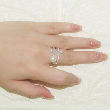 S925 Sterling Silver Ring With Crystal Diamond Pearl Ring thumbnail-3
