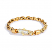 New Style 6mm Iced Out Clasp Rope Chain Stainless Steel 18K Gold Plated Twist Rope Chaain Bracelet Jewelry for Women thumbnail-3