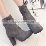 New Arrival High Heel Ladies Suede Ankle Gray European Button Ankle Boots Shoes thumbnail-1