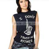 Custom Printed High Neck Sleeveless T Shirt Girls Cotton Singlet Promotional Own Design Tank Tops thumbnail-1