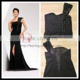 One Shoulder Design High Thigh Slit Evening Dress Black Formal Evening Dress Long Black Evening Dress