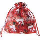 10*15cm Red Christmas Organza Favor Bag With Ribbon Drawstring thumbnail-1