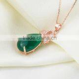 Classic Design, 18k Real Gold Plating Solid Silver Necklace Fashion Jewelry With Natural Green Chalcedony Pendant thumbnail-4