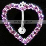 Hot Sale Crystal Heart Reverse Belly Bars Body Piercing Jewelry