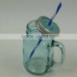 Big Glass Mason Jar with Mental Lid and Plastic Straws in pure color