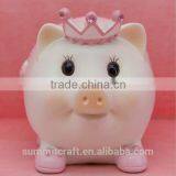 Resin Pink Pig Wearing Crown Piggy Bank Money Boxes Wholesale