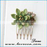 Wedding Bridal Bithday Gifts Small Green Succulent Comb Succulent Jewelry thumbnail-1