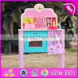 2017 New Design Pretend Play Pink Wooden Girls Kitchen Toys W10C150 thumbnail-1