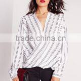 OEM Service New Model Fashion White Wrap Blouse thumbnail-1