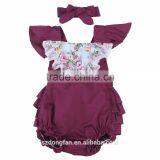 Vintage Style Baby Girls Romper 100% Cotton Satin Floral Printing Baby Romper With Lace Insert thumbnail-3