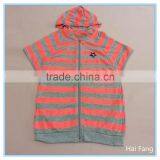 Wholesale Custom Children Girls Striped Pink and Gray Zip up Hoodies, Kids Summer Hoodies & Sweatshirts thumbnail-1
