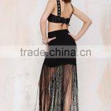 New Design Fashion With Belts Around Asymmetrical Fringe Long Skirt thumbnail-5