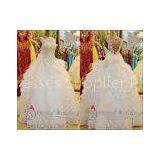 White Crew Beaded Swarovski Crystal Organza Wedding Dresses With Bow / Tiered Ruffles thumbnail-1