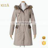 Women Fashion Long Sleeve Raccoon Fur Hooded Cotton Trench Coat thumbnail-1
