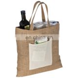 100% natural jute cotton grocery Tote shopping Bag with exterior pocket BAG091