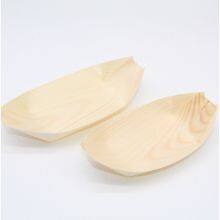 Disposable Wood Boat Bamboo Wooden Boat Plates Dishes Sushi Boat Sushi Serving Tray Bamboo Leaf Boat Food Container Wood Bowl for Catering and Home thumbnail-2