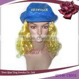 Blue Party Hat With Hair Wig Attachmed for Adults thumbnail-1
