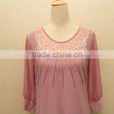Ladies Fashion Lace Pink Chiffon Jewel Blouse thumbnail-3