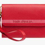Genuine Saffiano Leather Red Branded Business Name CardHolder Credit Card Bag Coin Purse With Removable Wristbands for Ladies thumbnail-2