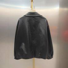 Chaqueta de cuero de oveja de Haining, nueva para primavera, otoño e invierno. Chaqueta corta y elegante para mujeres. Chaqueta casual y holgada con cuello. thumbnail-2