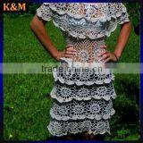2016 Newest Handmade Crocheted Women Dress Cotton Gray Summer thumbnail-3
