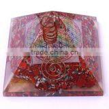 Wholesale Red Jasper Chakra Pyramid Flower Of Life Chakra Symbol With Crystal Point