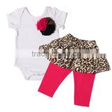 baby girl summer set white shirt with flower and red short with leopard girls boutique clothing set