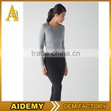 Classical women gray color plain long sleeve yoga gym t shirts seamless