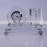 Hot Sell Crystal Desk Clock Decor Business Gift With Crystal Pen Holder thumbnail-1