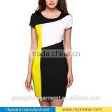 Ladies Women Cap Sleeve Patchwork Contrast Color Stretch Bodycon O-neck Package Hip Casual Party Slim Dress S-3XL thumbnail-3