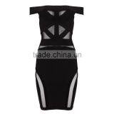 Black White Off Soulder Short HL See Through Sexy Women Bodycon 2014 Mesh Bandage Dress Sling Party Tight Dress thumbnail-4