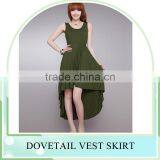 2016 Summer Fashion Round Collar Clothing ,sleeveless Irregular Dresses Skirt, Dovetail Vest Design Dress Skirt thumbnail-1