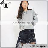 2017 Oem Spring Long Sleeves Solid Color Pretty Ruffle Grey Marl Hoodie thumbnail-1