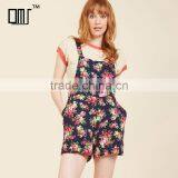 Navy Floral Wide Adjustable Straps Lady's Short Overall With Pockets thumbnail-1