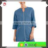 Solid Blue Color OEM Zipper Closure 3/4 Sleeve Women Spa Coat thumbnail-1
