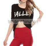 Women's Front Cross Swallow Tail 3/4 Sleeve Crop Top T-shirt Clothing thumbnail-1