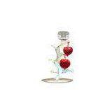 Art Deco Hand Blown Glass Candleholders Pillar , White Tree Red Heart