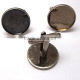 18mm Antique Silver Round Blank Cufflink Base For Glass Cabochon Bezel Setting