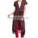 Newest Design Tie Waist and Fringe Bottom Original Cut Ladies Long Vest Women thumbnail-2