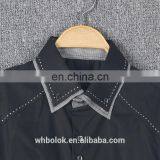 Customized Men's Dark Blue Solid Cotton Shirt Dress Causal Fitted Mens Shirt thumbnail-4