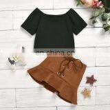 2020 летние европейские и американские стильные костюмы для девушек из хлопкового трикотажа с эффектомwicking, состоящие из короткорукавной блузки и юбки с шелковой ленточкой и вязанным полотном thumbnail-5