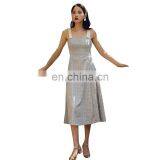 TWOTWINSTYLE Dresses Women Lace Up Bowknot Square Collar Sling Sleeveless High Waist Midi Drawstring thumbnail-1